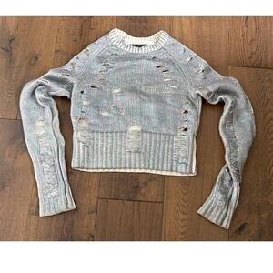 ZOE JORDAN Euler Foil Silver Cashmere Distressed Sweater ASO Gigi Hadid S/M